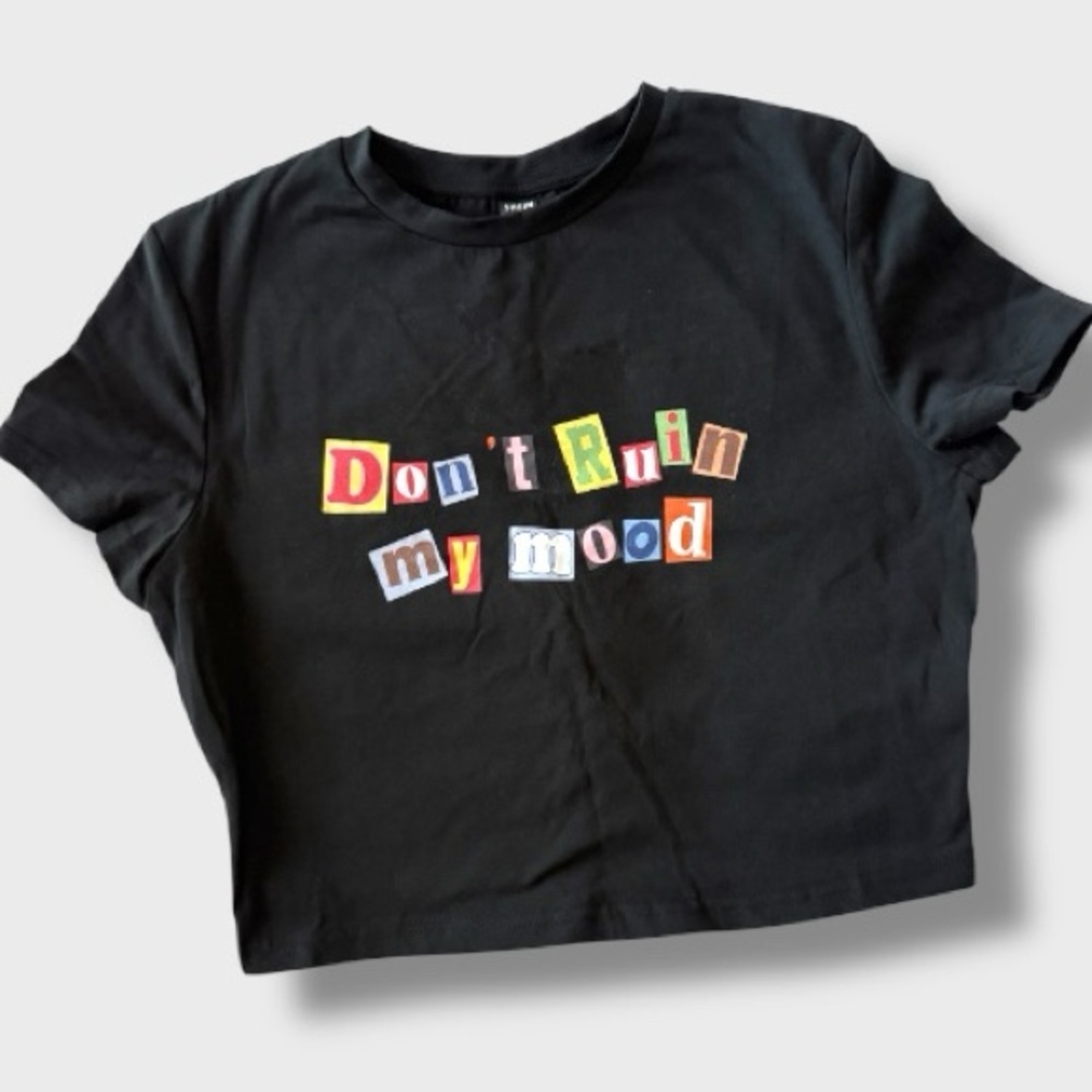 Black Graphic Tee with Colorful Letters - L